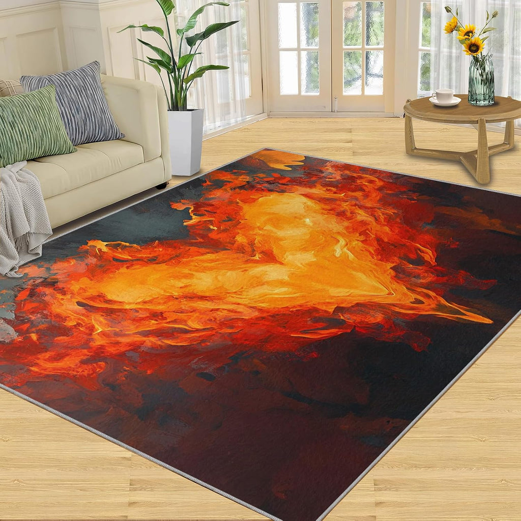 6x8 Flame Heart Classroom Rugs - Burning Heart Playroom Rug, Abstract Art Carpet Area Rug for Girls Bedroom Kids Room Basement Office Classroom