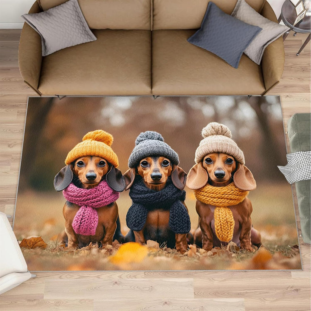 Dachshund Rugs for Bedroom, Autumn Fashion Rug 6x8, Dog Portrait Dining Room Rugs Washable & Non Slip Large Carpet for Home Decor