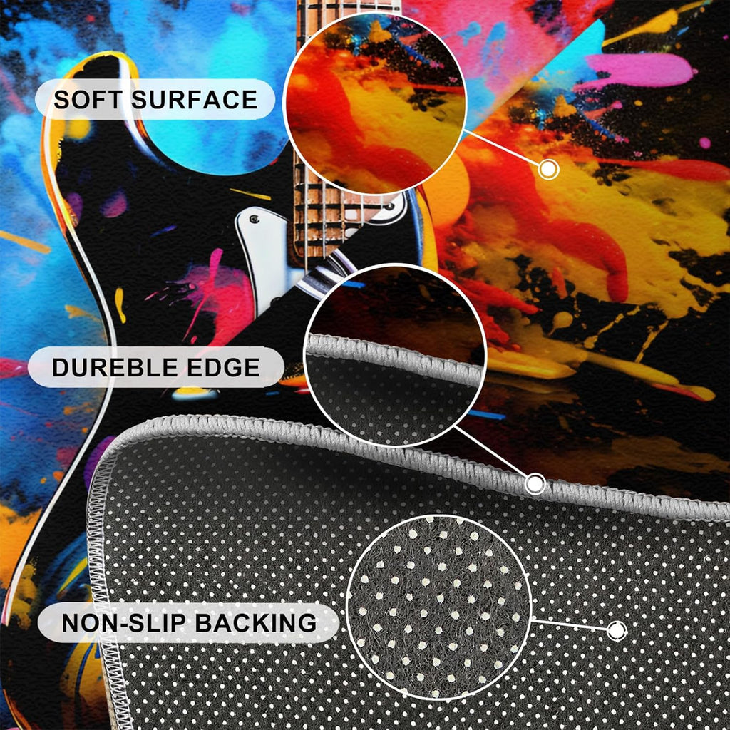 Music Guitar Rug for Bedroom - Music Area Rug - Guitar Lover Rugs for Living Room, Non-Slip Low Pile Carpet for Classroom Recording Studio Band 6x8ft