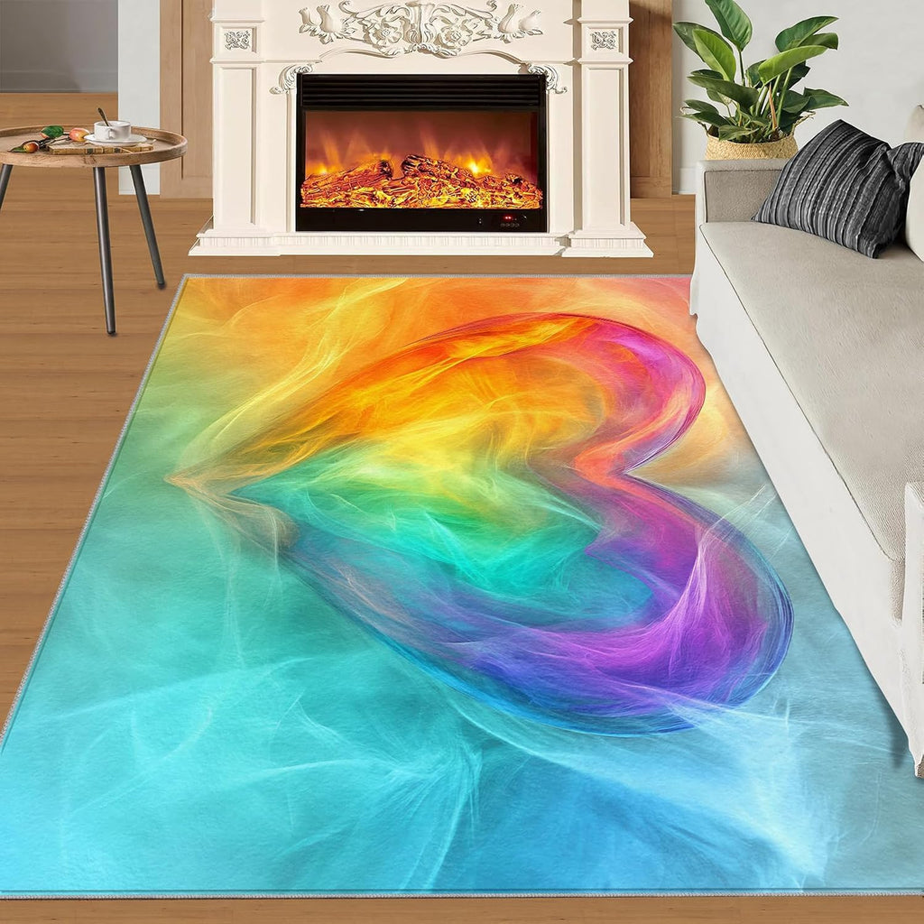 6x8 Gradient Heart Area Rug - Fluorescent Art Large Rugs for Living Room, Abstract Rainbow Carpet Area Rug for Girls Bedroom Kids Room Basement Office Classroom