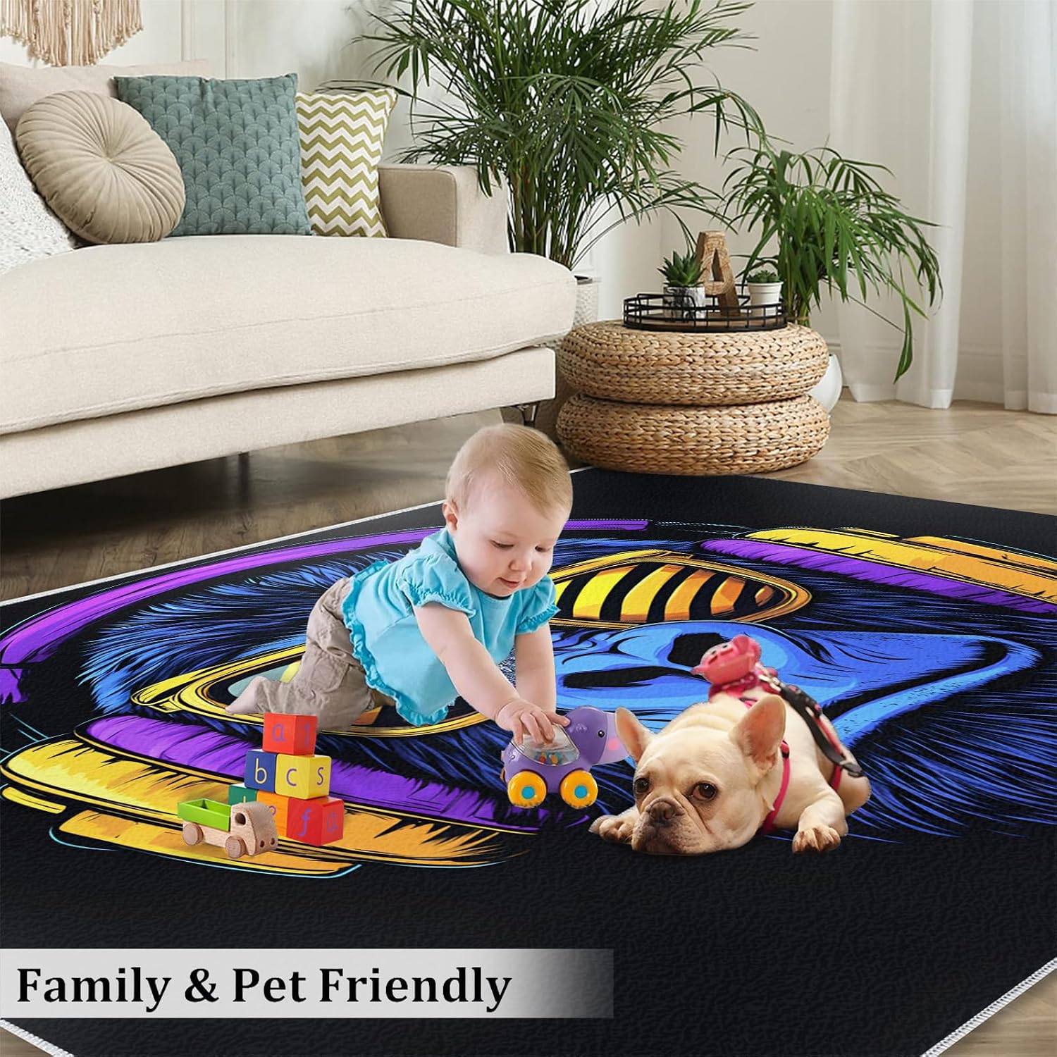 Gorillas Rug - 6x8 Rugs for Bedroom, Music Gorillas Area Rug, Black Monkey Washable Rugs for Living Room, Non Slip Animal Indoor Carpet - Home Decor, Tropical Wildlife Gifts for Kids