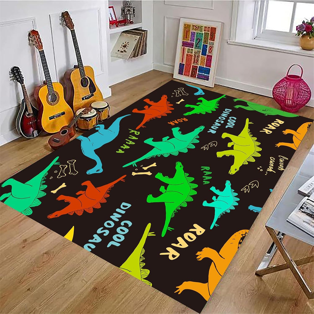 Colorful Dinosaur Kids Rug, 6x8ft - Perfect for Bedroom, Playroom, Living Room Decor