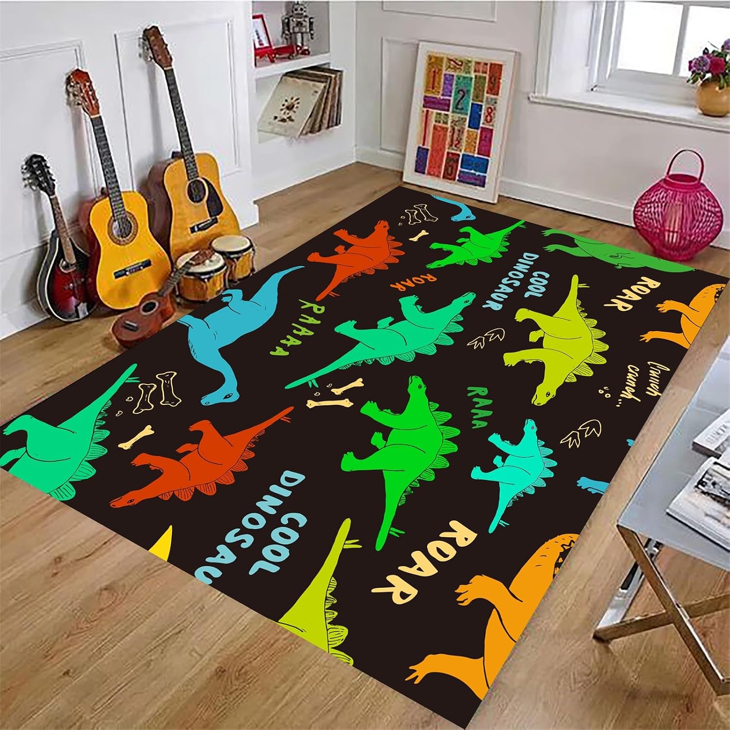 Colorful Dinosaur Kids Rug, 6x8ft - Perfect for Bedroom, Playroom, Living Room Decor