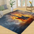 Guitar Area Rug 6x9, Music Rugs for Living Room, Water and Fire Guitar Bedroom Rug, Machine Washable Rugs for Sofa Kitchen Dining, Non-Slip Home Decor Carpet