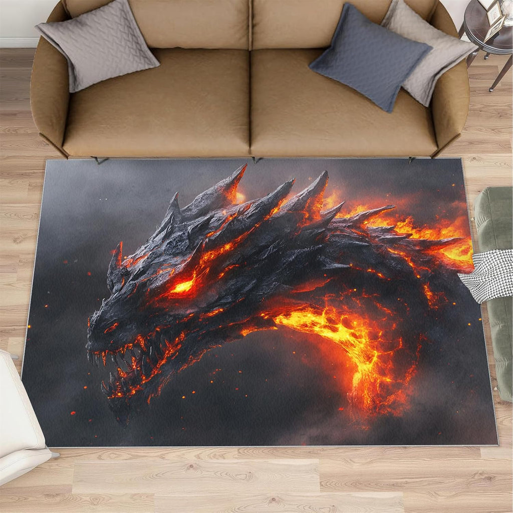 Dragon Rugs for Bedroom, Dragon Rug 6x8, Fantasy Creature Dining Room Rugs Washable & Non Slip Large Carpet for Home Decor
