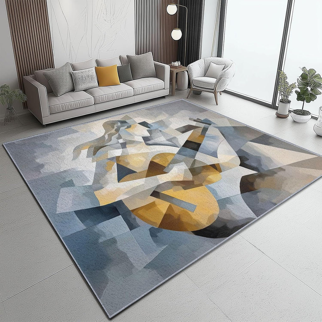 Flannel Anti-Slip Carpet, Music Elements Textures Guitar Girl Printed Design, Flannel Area Rug for Living Room Bedroom Dorm Room Decoration 5 x 8 ft Front Door mat Indoor carpett Colorful