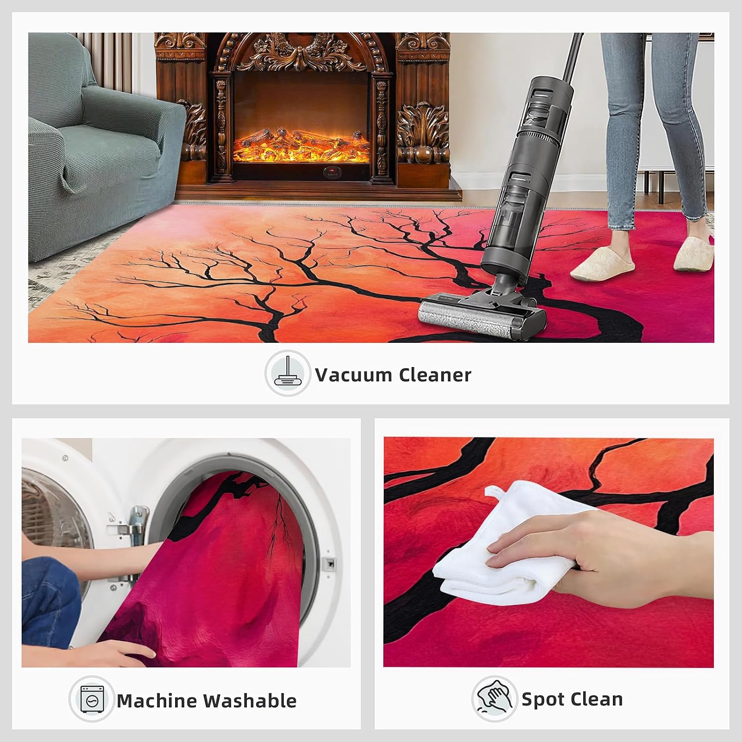 Dead Tree Rug 6x8, Abstract Tree Area Rug, Silhouette Rugs for Living Room, Washable Rugs for Bedroom, Non Slip Low Pile Floor Mats
