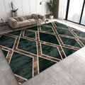 Dark Green Graffiti Texture Area Rug, Golden Line Diamond Stitching Indoor Non-Slip Kids Rugs, Machine Washable Breathable Durable Carpet for Living Dining Dorm Room Bedroom Decor,6 x 8ft