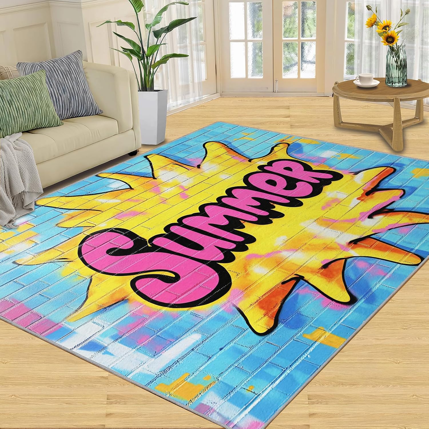 Graffiti Rugs for Living Room 6x8 Rug, Street Art Area Rug, Hip-Hop Style Rugs, Large Machine Washable Rug, Non-Slip Floor Carpet for Bedroom Kids Room Home Decor
