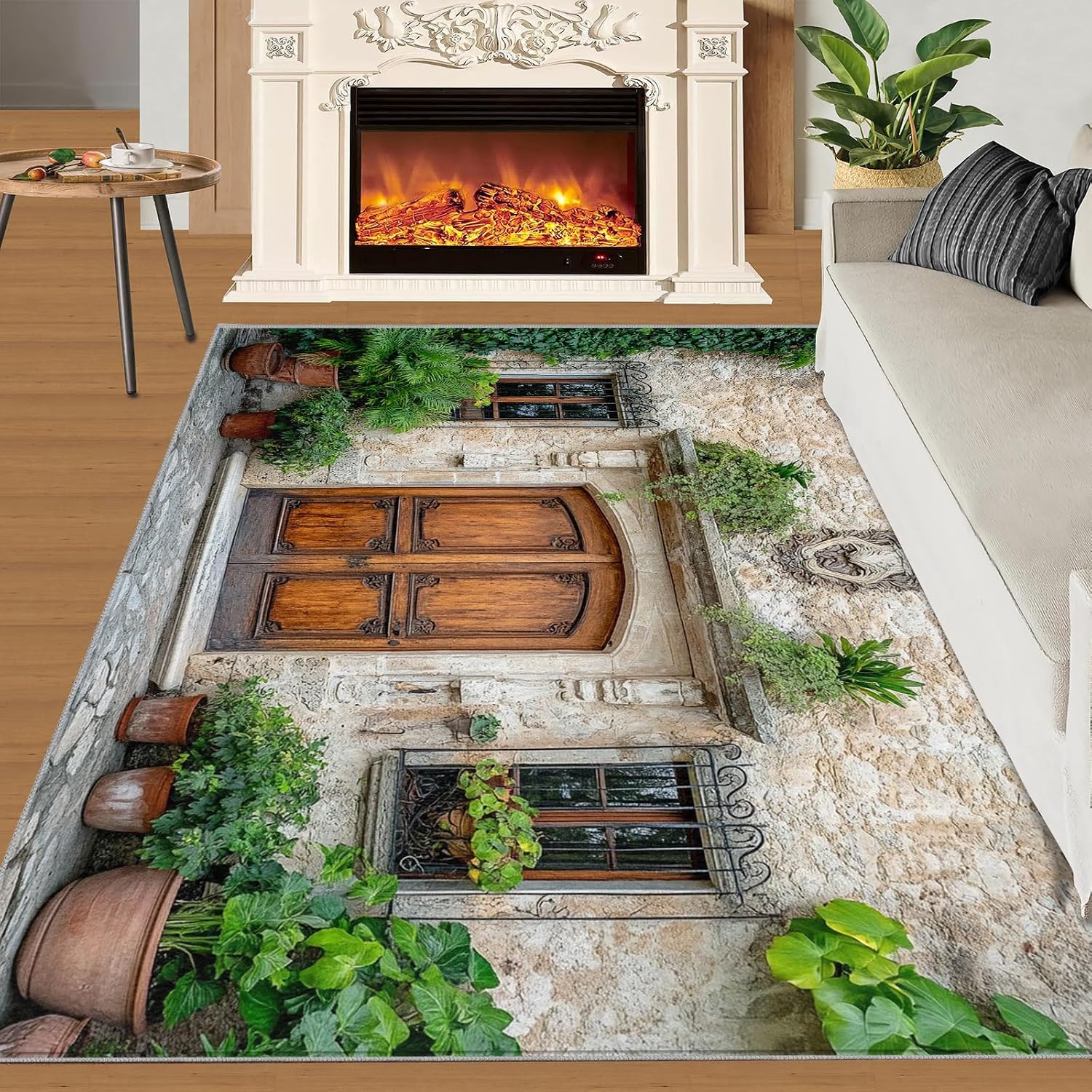 Tuscany Italy Rug 6x8-6x8 Rug, Barn Door Area Rugs for Bedroom, Green Plants Rugs for Living Room, Farmhouse Washable Mat, Italian Street Carpet, Italy Home Decor & Gifts