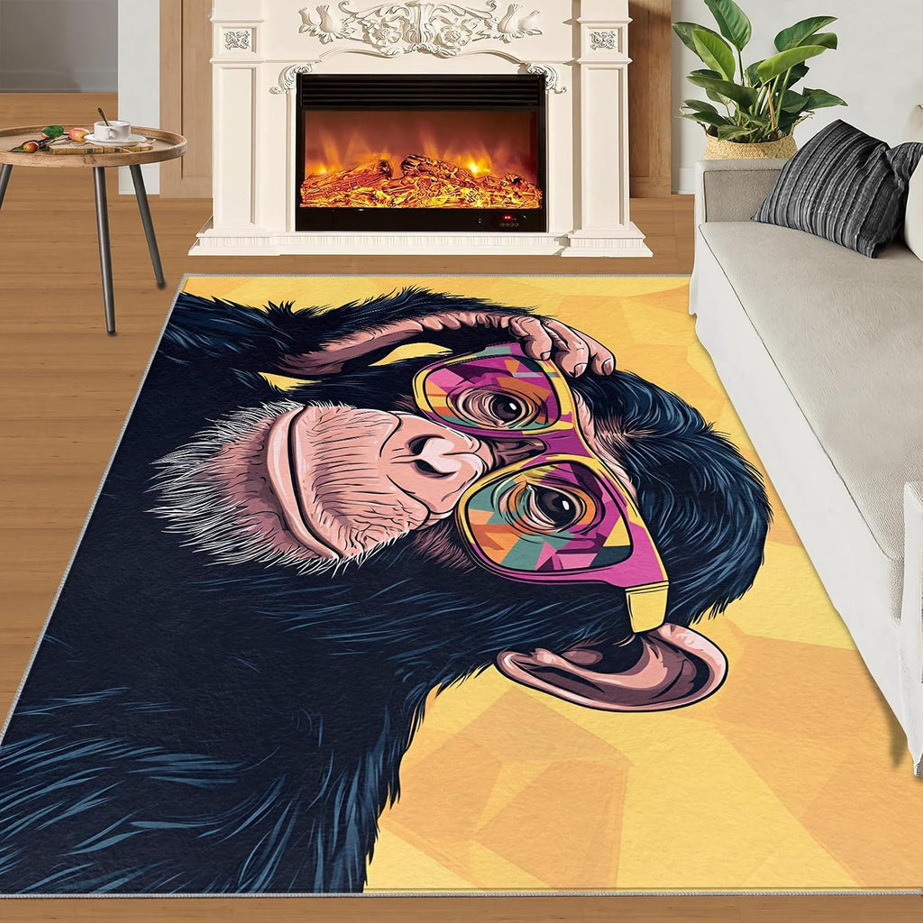 6x8 Chimp Area Rug - Chimpanzee Large Rugs for Living Room, Funny Gorilla Carpet Area Rug for Girls Bedroom Kids Room Basement Office Classroom