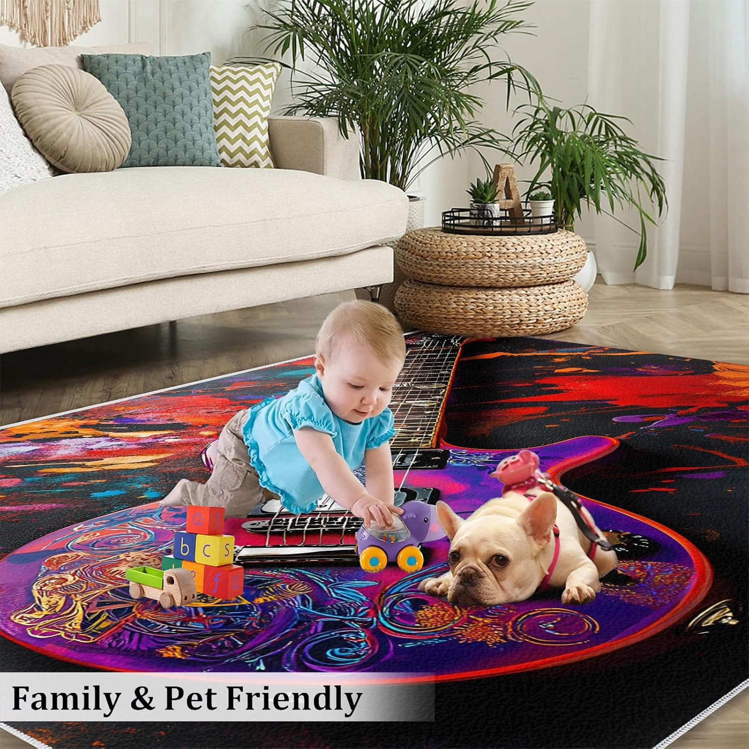 Electric Guitar Rugs for Bedroom - 5x7 Rug, Passion Rock Area Rugs for Living Room, Graffiti Art Carpet, Colorful Washable Area Mat, Boys Room Carpet, Music Home Decor