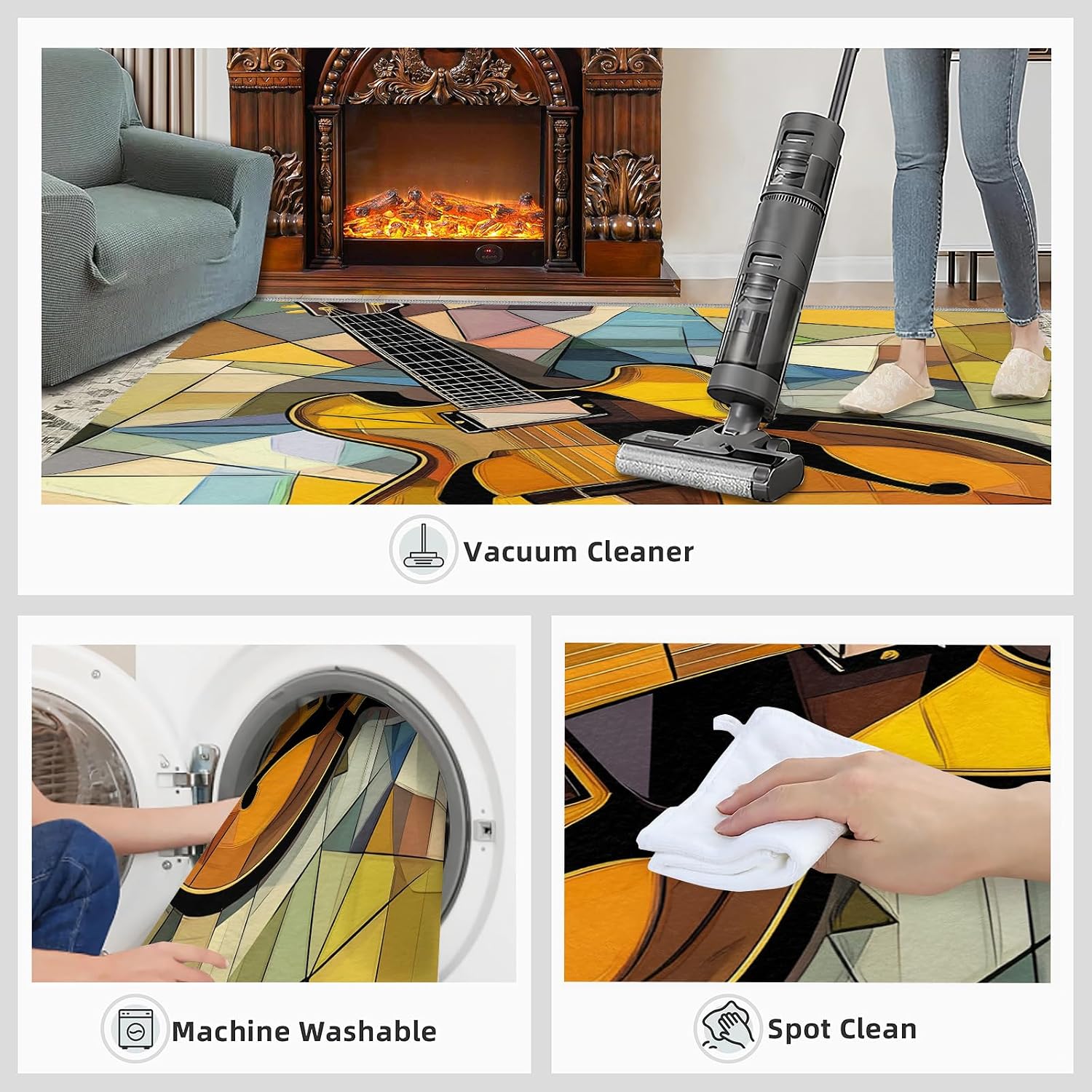 Drums Rug & Home Decor - Glass Rugs for Living Room, Boys Cool Washable Rugs for Bedroom, Rock and Roll Carpet, Non Slip Indoor Drums Area Rug & Music Room Decor 6x8 ft