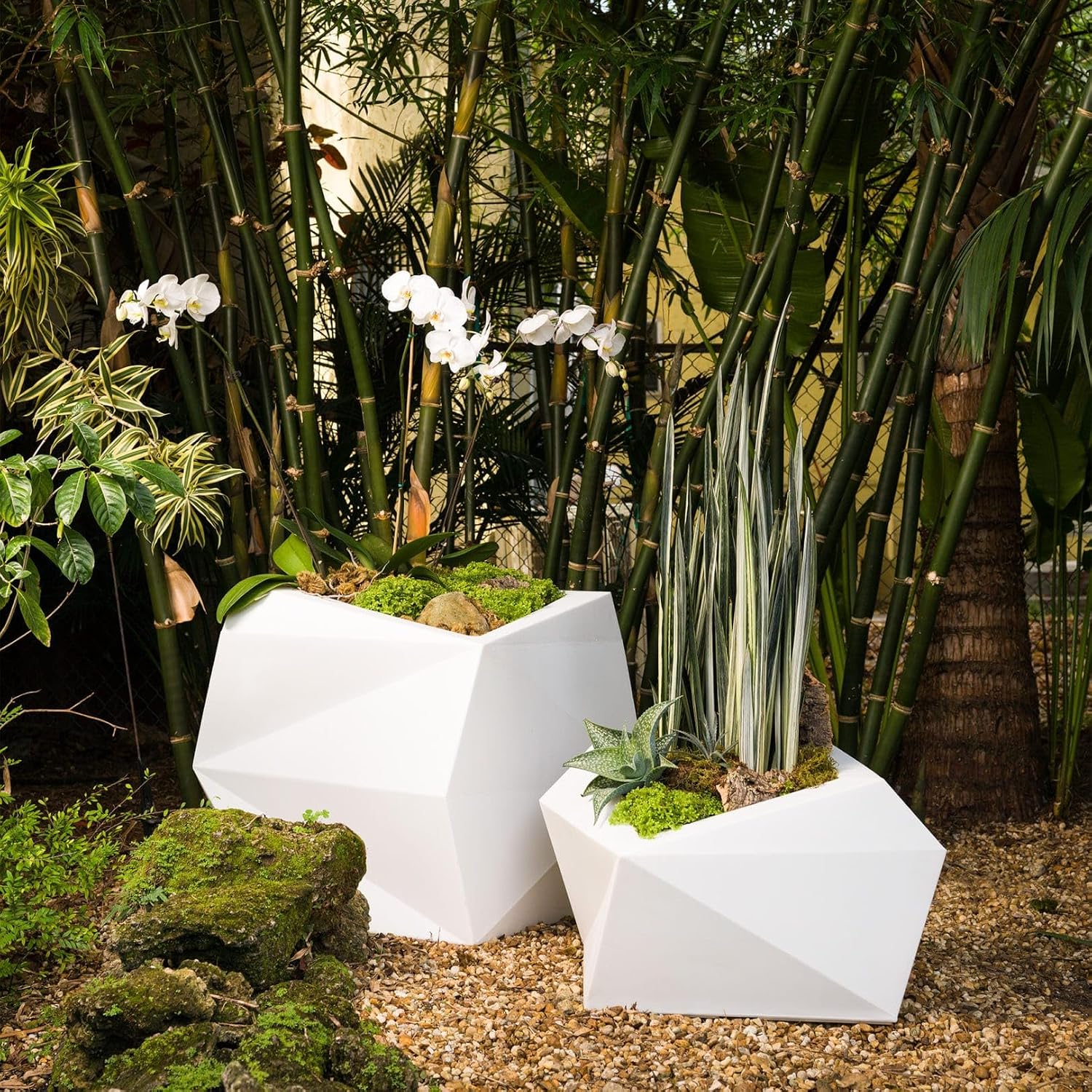 Crescent Garden Origami Modern Geometric Planter, Futuristic Large Plant Pot for Indoors/Outdoors - 23' W (Ash Gray) - Designer Favorite Pot!