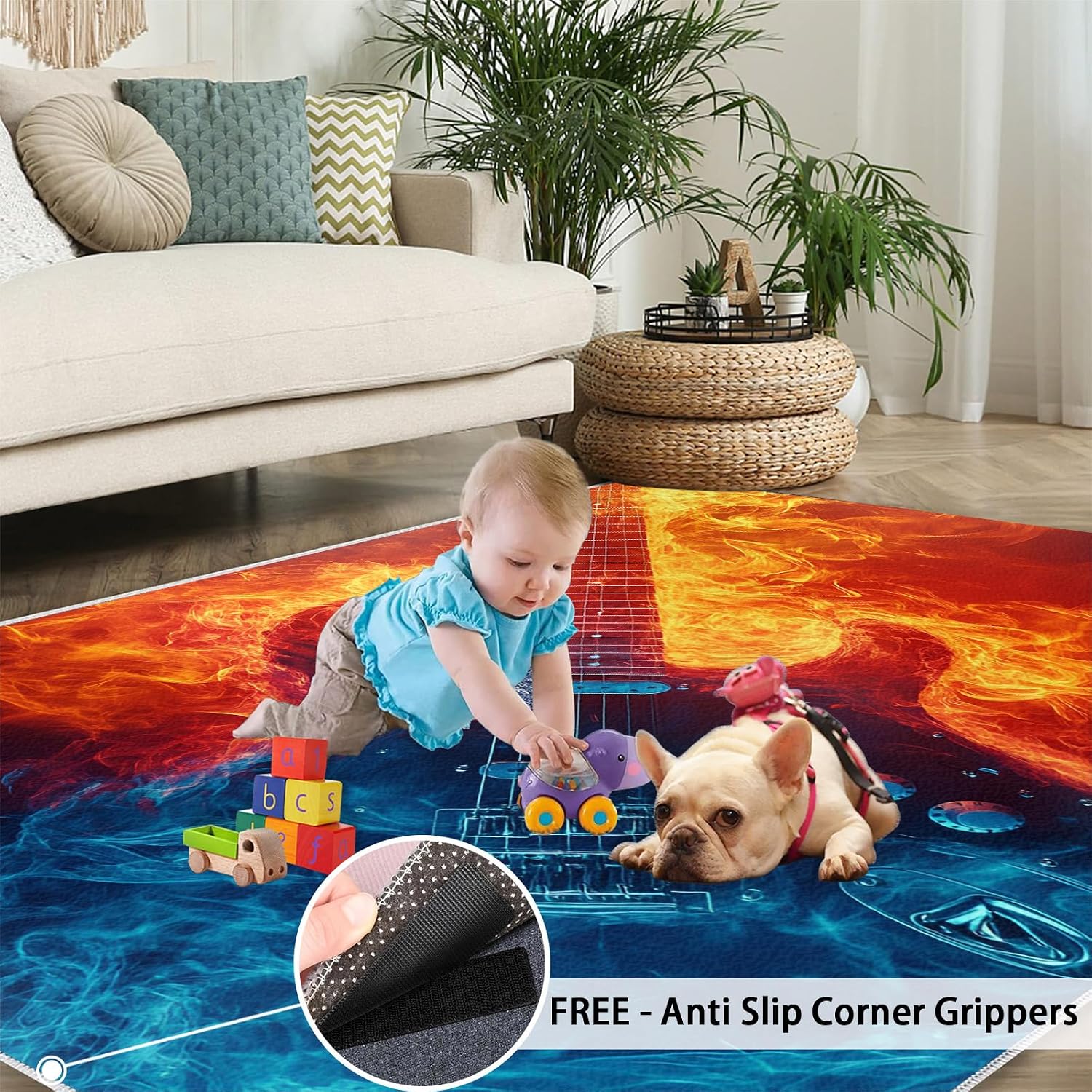 Flame Electric Guitar Area Rug 6x8 - Guitar Large Rugs for Living Room, Cool Music Carpet Area Rug for Girls Bedroom Kids Room Basement Office Classroom