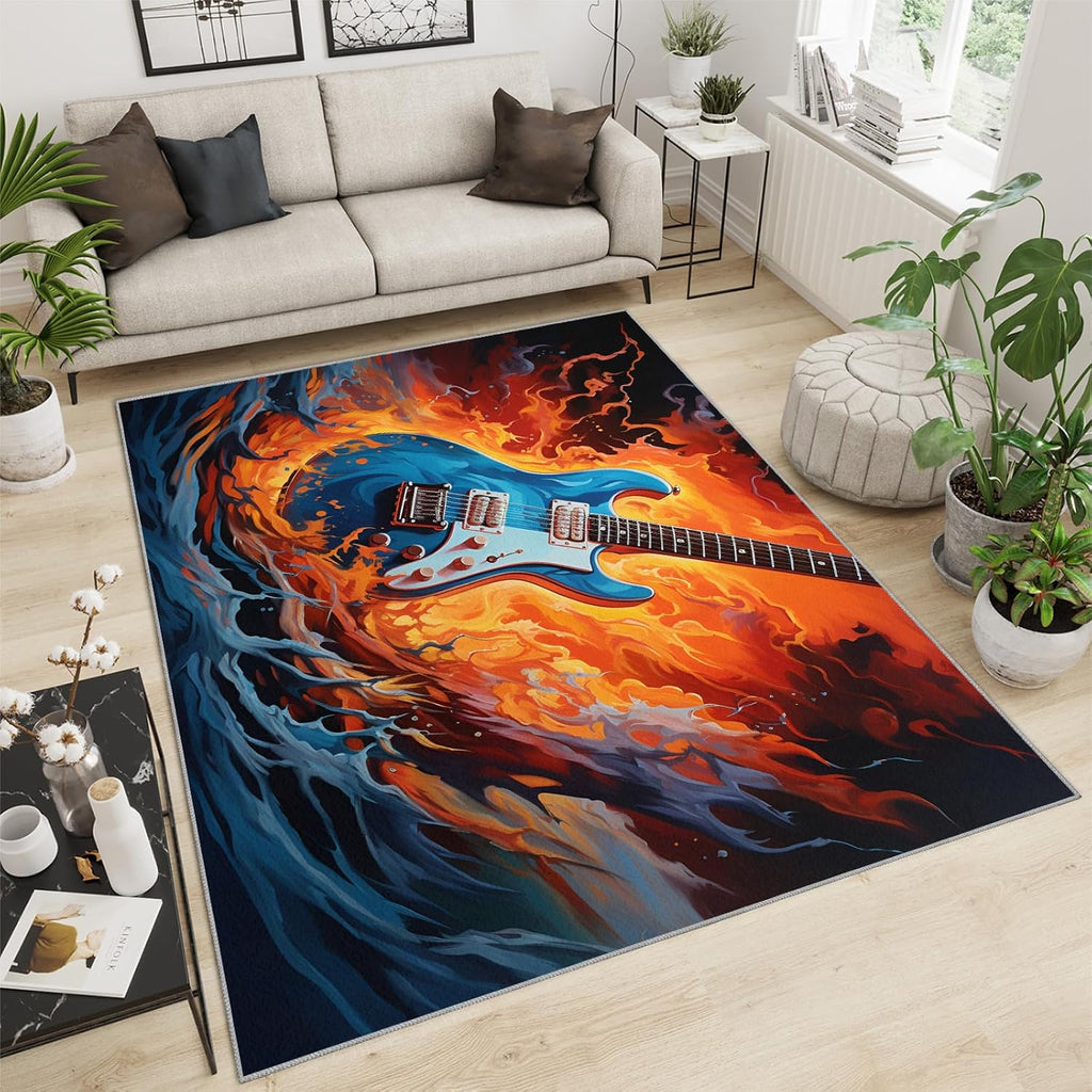 Guitar Rugs for Music Room - Boys Musical Rug, 6x8 Rug, Music Washable Rugs for Living Room Bedroom, Abstract Area Rug, Rock and Roll Carpet - Home Decor, Electric Guitars Gifts for Men