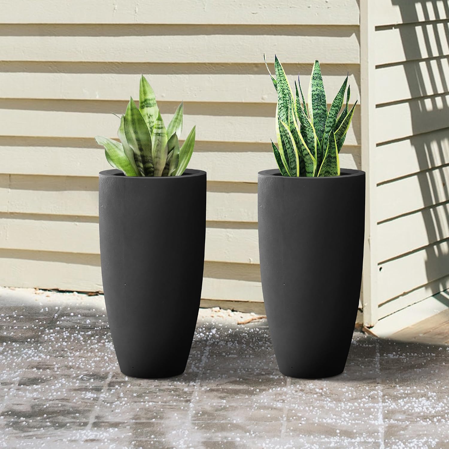 Kante 23.6' H Charcoal Black Tall Planters Two Pack, Large Outdoor Indoor Garden Plant Pots with Drainage Hole and Rubber Plug, Modern Decor for Home and Garden
