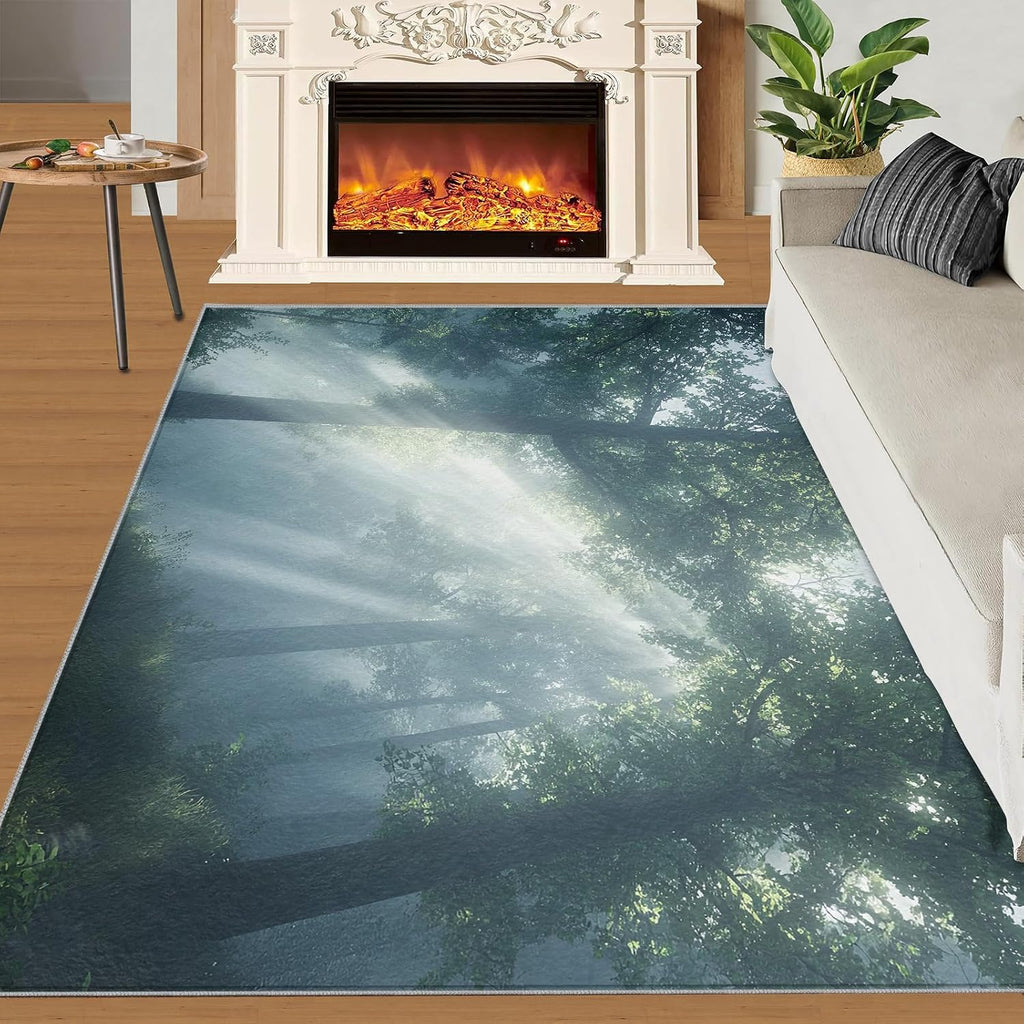 Forest Rug 6x8-6x8 Rug, Woodland Area Rugs for Bedroom, Landscape Rugs for Living Room, Nature Carpet, Washable Carpet, Forest Home Decor & Gifts