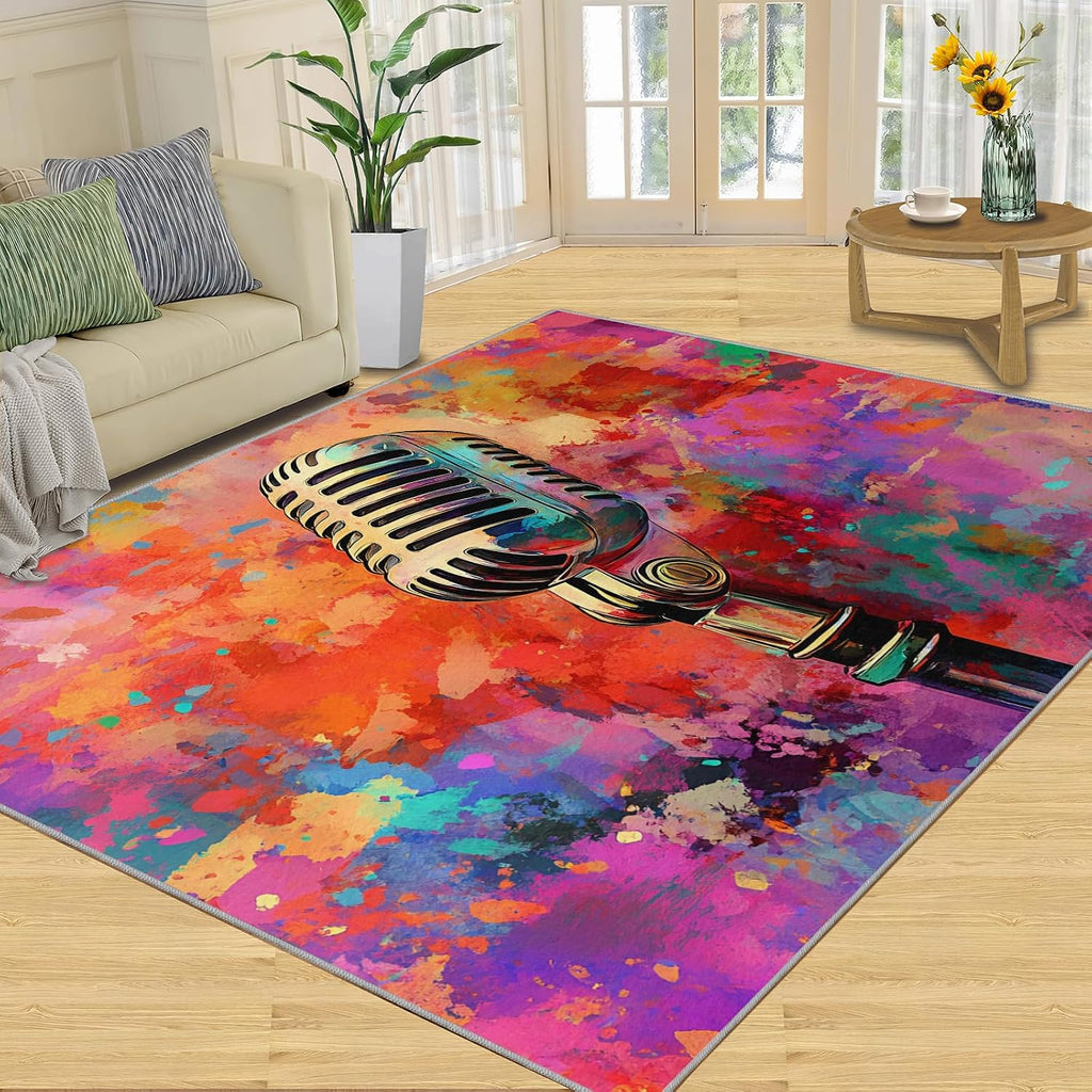 Guitar Rug & Home Decor - 7x9 Large Rug, Graffiti Rugs for Living Room Bedroom, Boys Cool Washable Rugs, Rock and Roll Area Carpet, Non Slip Indoor Guitar Floor Carpet & Music Room Decor