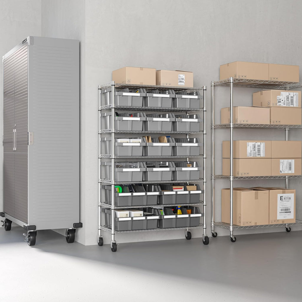 Seville Classics Heavy Duty NSF Bin Rack Solid Steel Wire Shelving Storage Unit, Patented Organizer for Garage, Warehouse, Office, Restaurant, Classroom, Kitchen, Gray, Includes 16 Bins