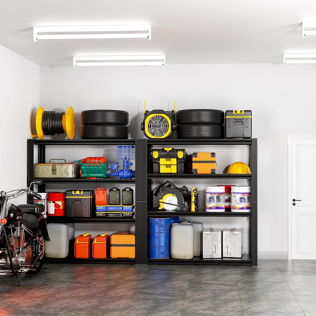4-Tier 40' W x 20' D x 60' H Garage Shelving Garage Storage Shelves 2200LBS Metal Industrial Shelf Adjustable Heavy Duty Shelving Storage Rack Shelving Unit (Black)