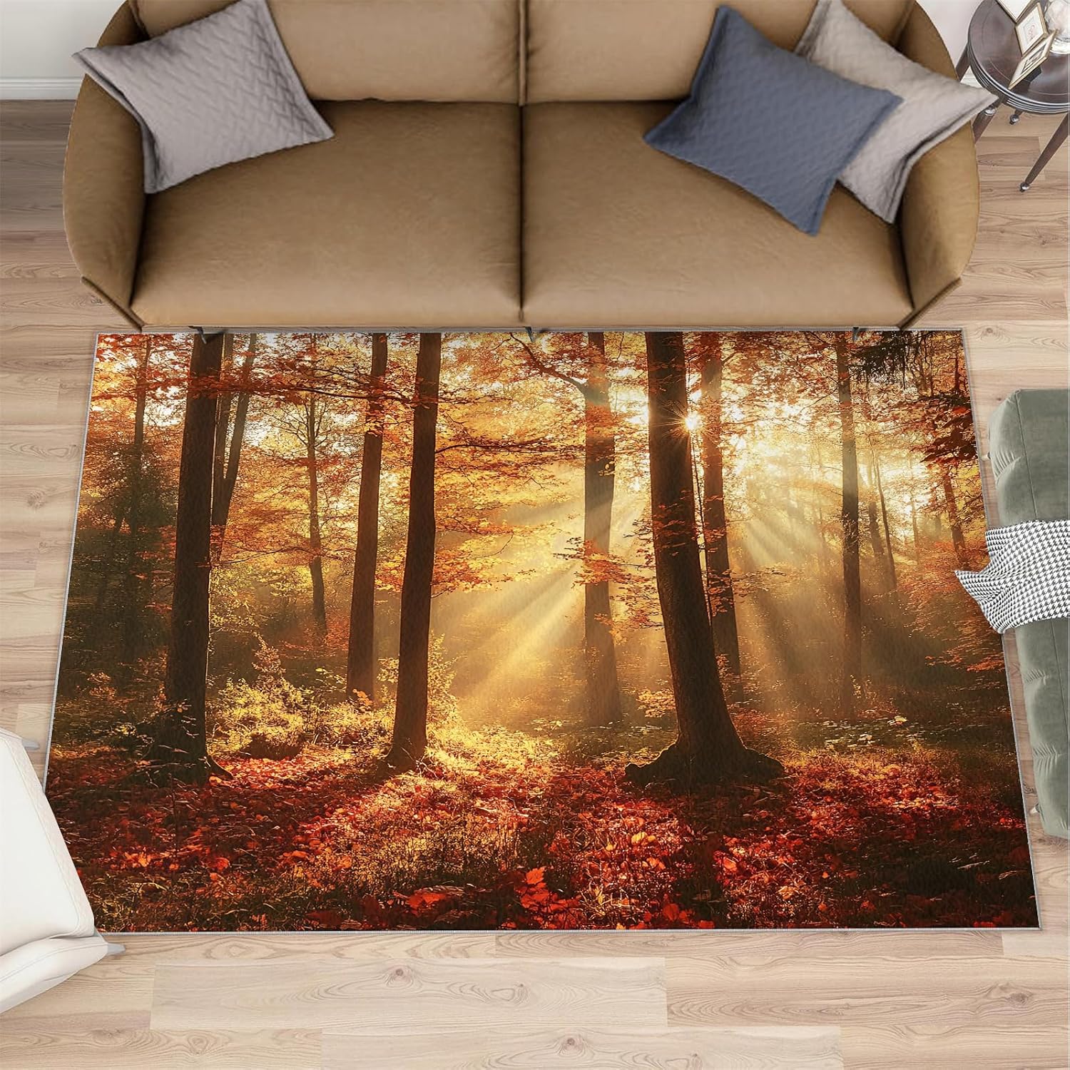 Forest Rug 6x8, Forest Rugs for Bedroom, Autumn Scenery Rugs for Living Room, Washable Area Rug for Boys Girls Room, Non Slip & Low Pile Carpet