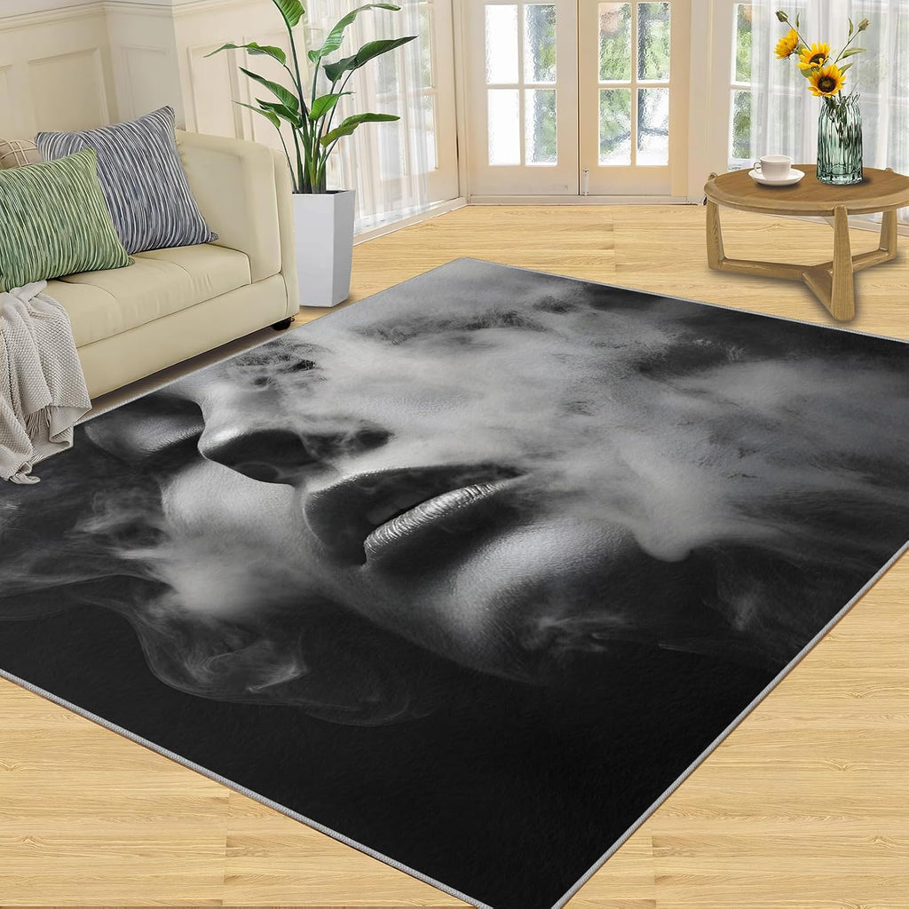 6x8 Human Face Area Rug - Abstract Large Rugs for Living Room, Mysterious Carpet Area Rug for Girls Bedroom Kids Room Basement Office Classroom