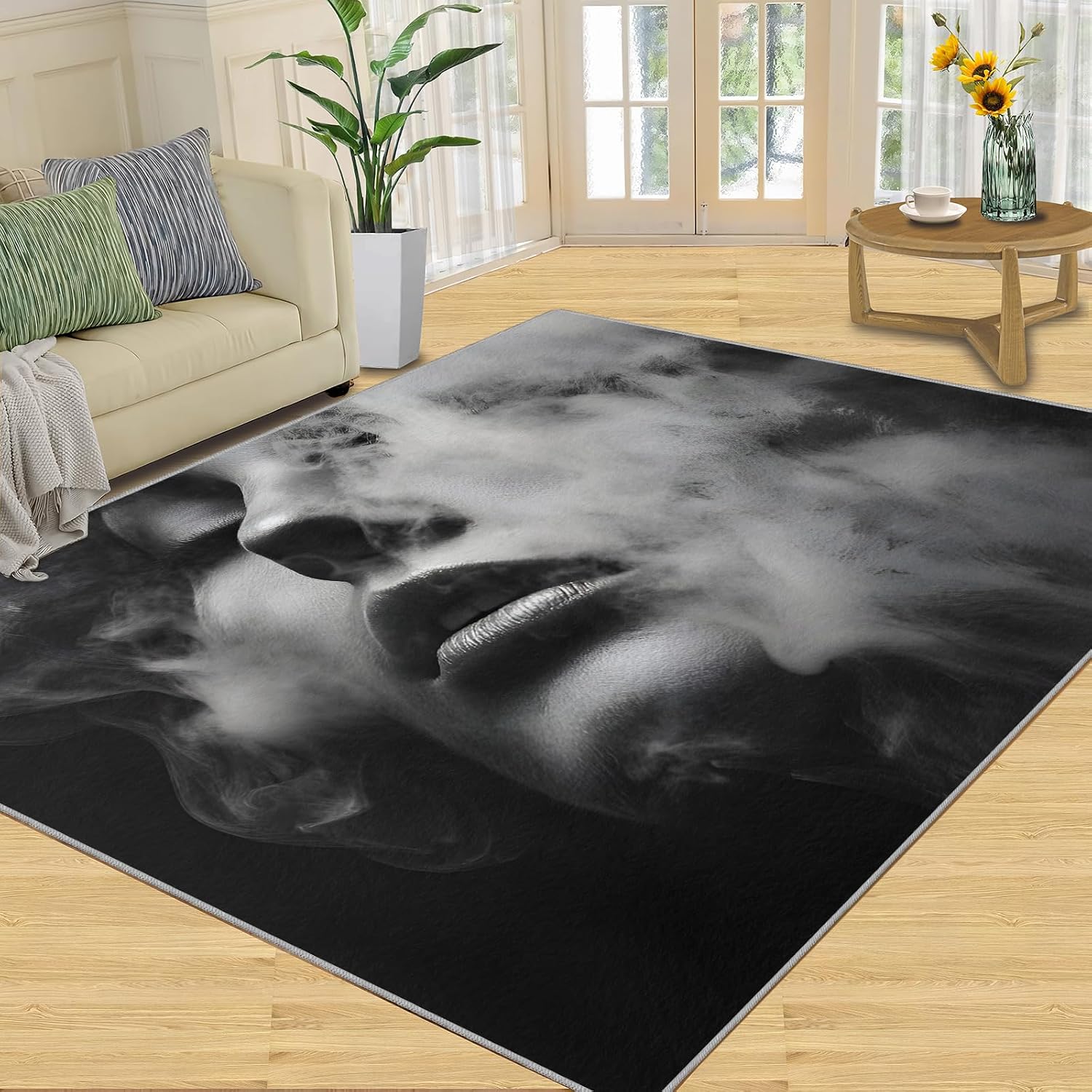 6x8 Human Face Area Rug - Abstract Large Rugs for Living Room, Mysterious Carpet Area Rug for Girls Bedroom Kids Room Basement Office Classroom