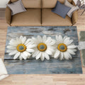 Daisy Rugs for Girls Room, Wooden Board Background Area Rug, Washable Bedroom Rug for Living Room Study Office Decor Floor Mat 6x8