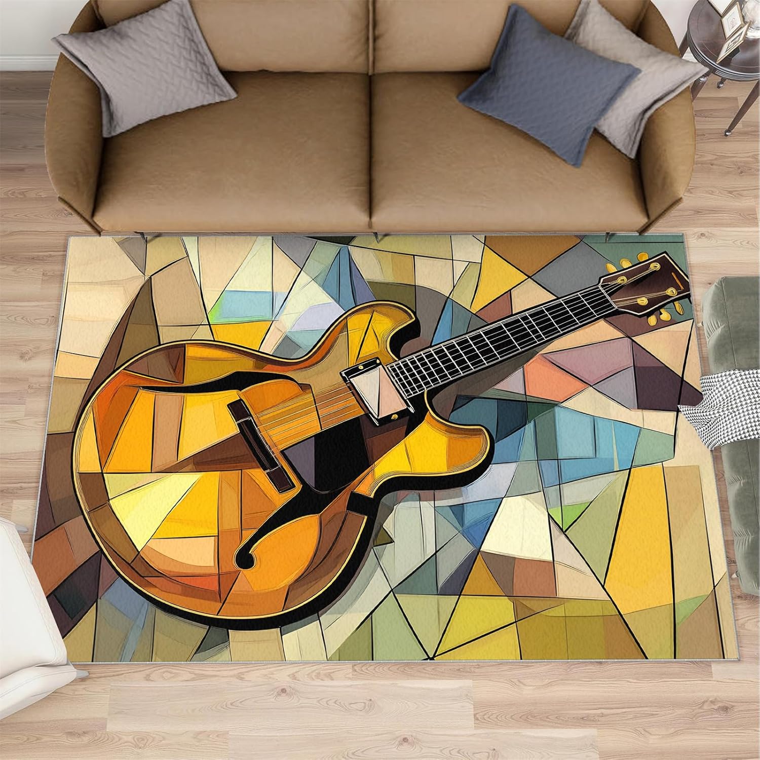 Drums Rug & Home Decor - Glass Rugs for Living Room, Boys Cool Washable Rugs for Bedroom, Rock and Roll Carpet, Non Slip Indoor Drums Area Rug & Music Room Decor 6x8 ft
