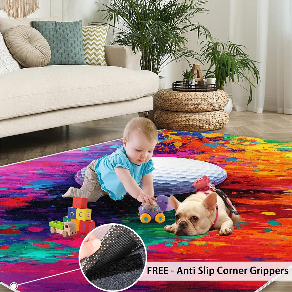 Golf Rug 6x8-6x8 Rug, Sports Theme Area Rugs for Bedroom, Colorful Ink Splash Rugs for Living Room, Modern Art Washable Carpet, Golf Home Decor & Gifts