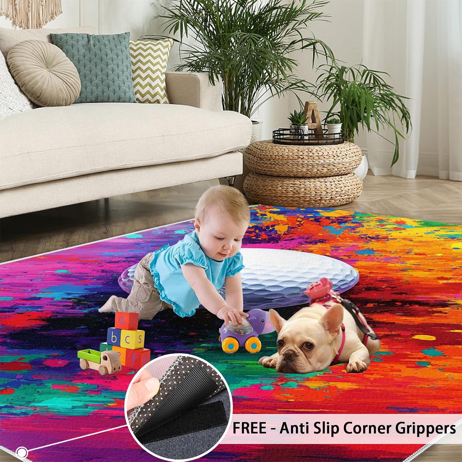 Golf Rug 6x8-6x8 Rug, Sports Theme Area Rugs for Bedroom, Colorful Ink Splash Rugs for Living Room, Modern Art Washable Carpet, Golf Home Decor & Gifts
