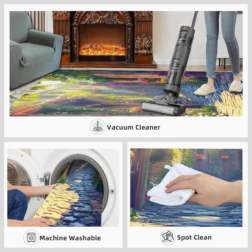 Italy Rugs for Living Room 6x8 Rug, European Town Area Rug, Natural Scenery Rugs, Large Machine Washable Rug, Non-Slip Floor Carpet for Bedroom Kids Room Home Decor