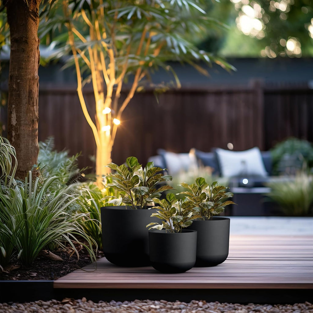 Kante 13',11',9' Dia Black Round Planters (Set of 3), Outdoor Indoor Modern Planter Pots, Lightweight, Weather Resistant, Seamless with Drainage Hole