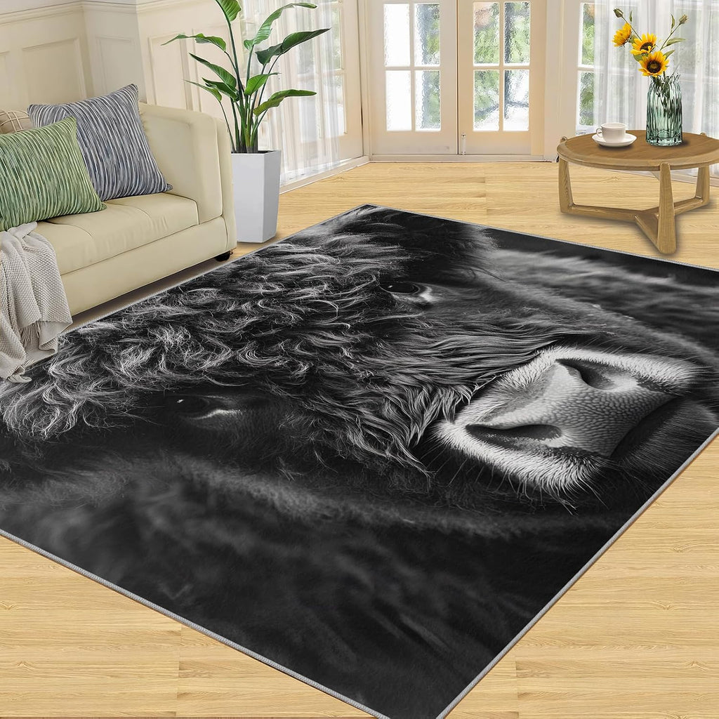 Highland Cow Rug Large - 6x8 Rug, Western Area Rugs for Living Room, Animal Rugs for Bedroom, Farmhouse Non-Slip Mat, Highland Cow Home Decor & Gifts
