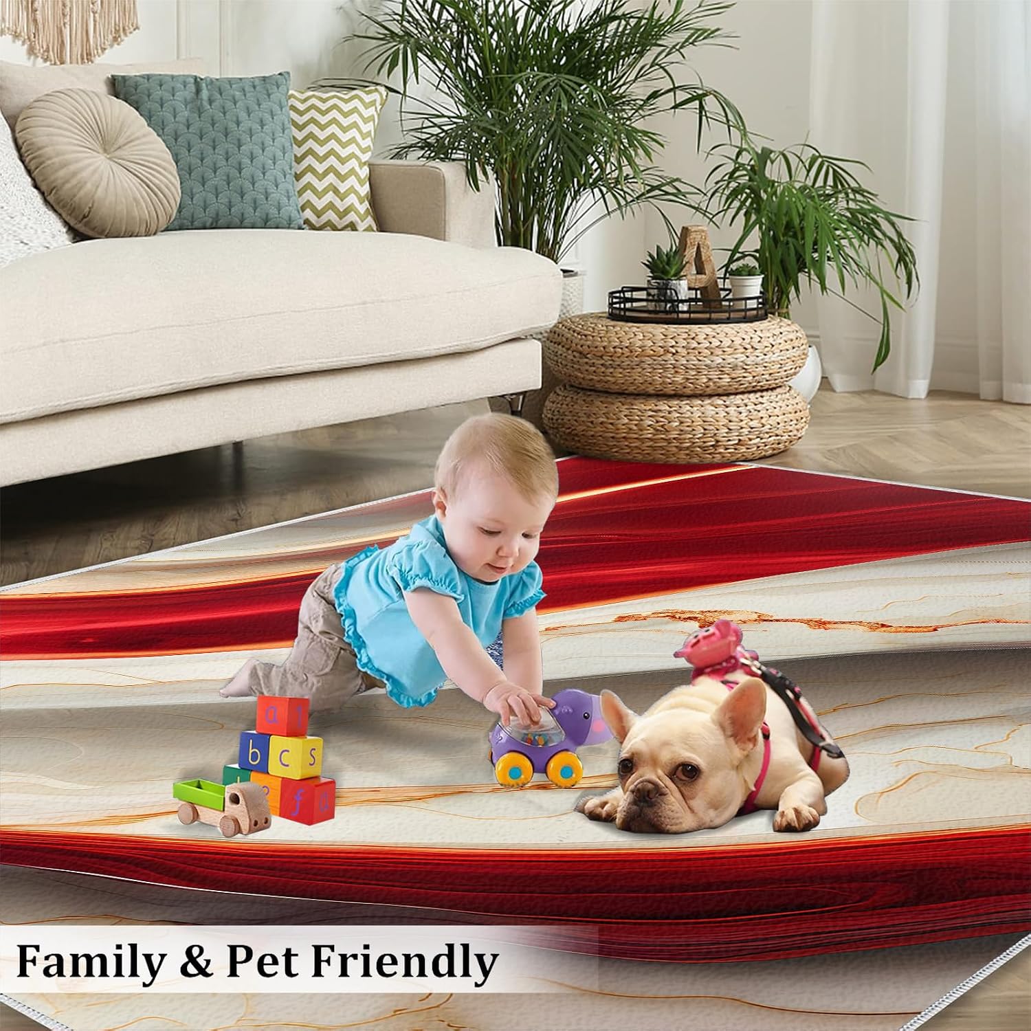 Marble Red White Gold Abstract Area Rug, Gradual Gold Modern Abstract Art Indoor Non-Slip Kids Rugs, Machine Washable Breathable Durable Carpet for Front Entrance Floor Decor,6 x 8ft