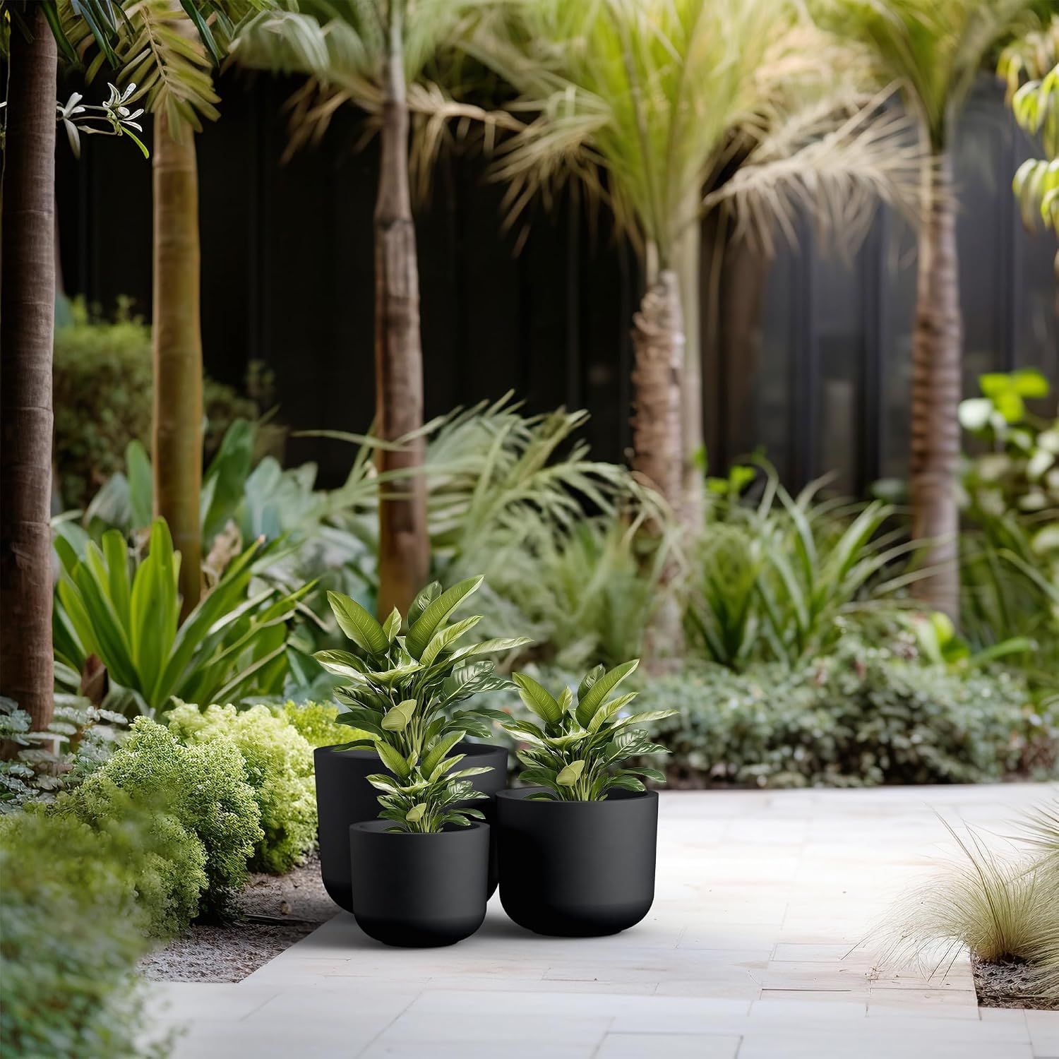 Kante 13',11',9' Dia Black Round Planters (Set of 3), Outdoor Indoor Modern Planter Pots, Lightweight, Weather Resistant, Seamless with Drainage Hole