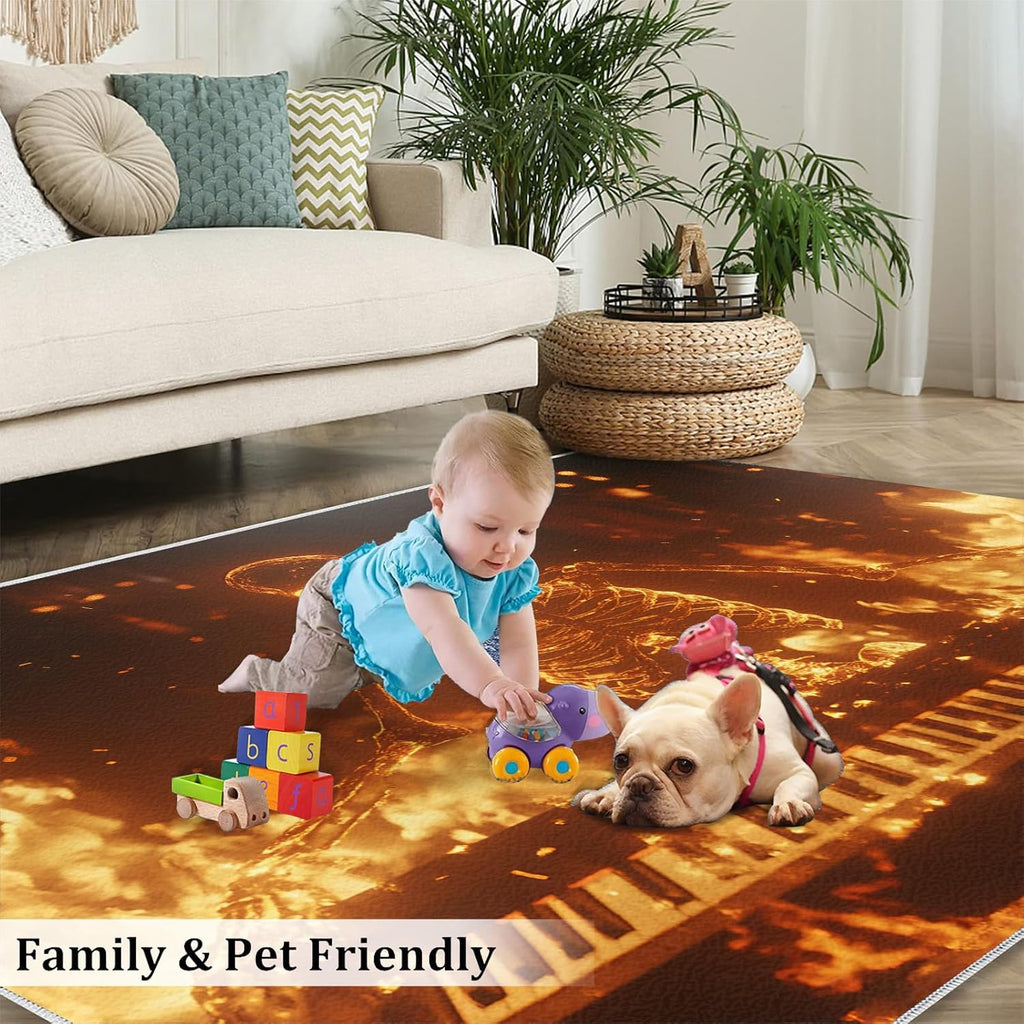 Guitar Rug & Home Decor - Flame Rugs for Living Room, Hip Hop Washable Rugs for Bedroom, Rock and Roll Carpet, Non Slip Indoor Guitar Area Rug & Music Room Decor 6x8 ft