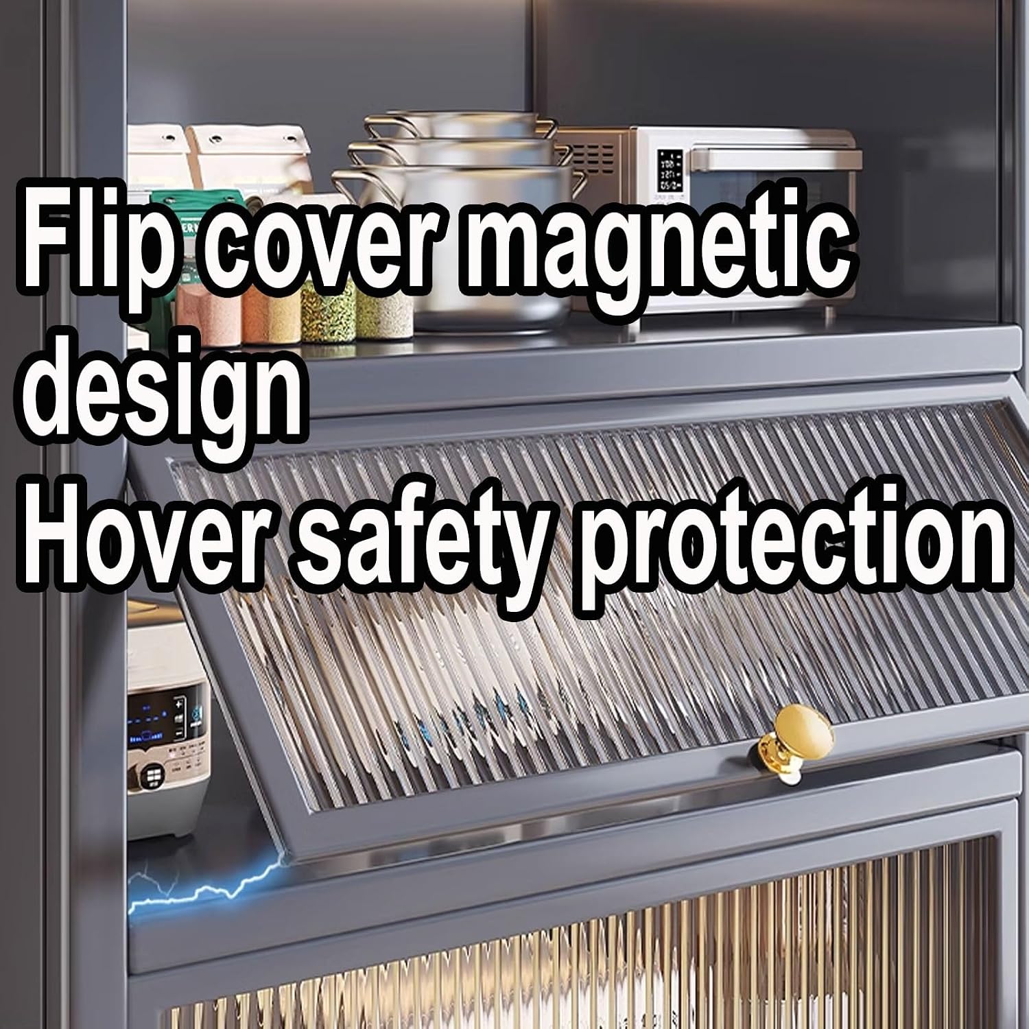 Kitchen Storage Shelves for Small Spaces with Doors Made of Carbon Steel Kitchen Baker's Rack with Storage Transparent Flip Switch Door Design(Color:White,Size:120 * 42 * 81cm)