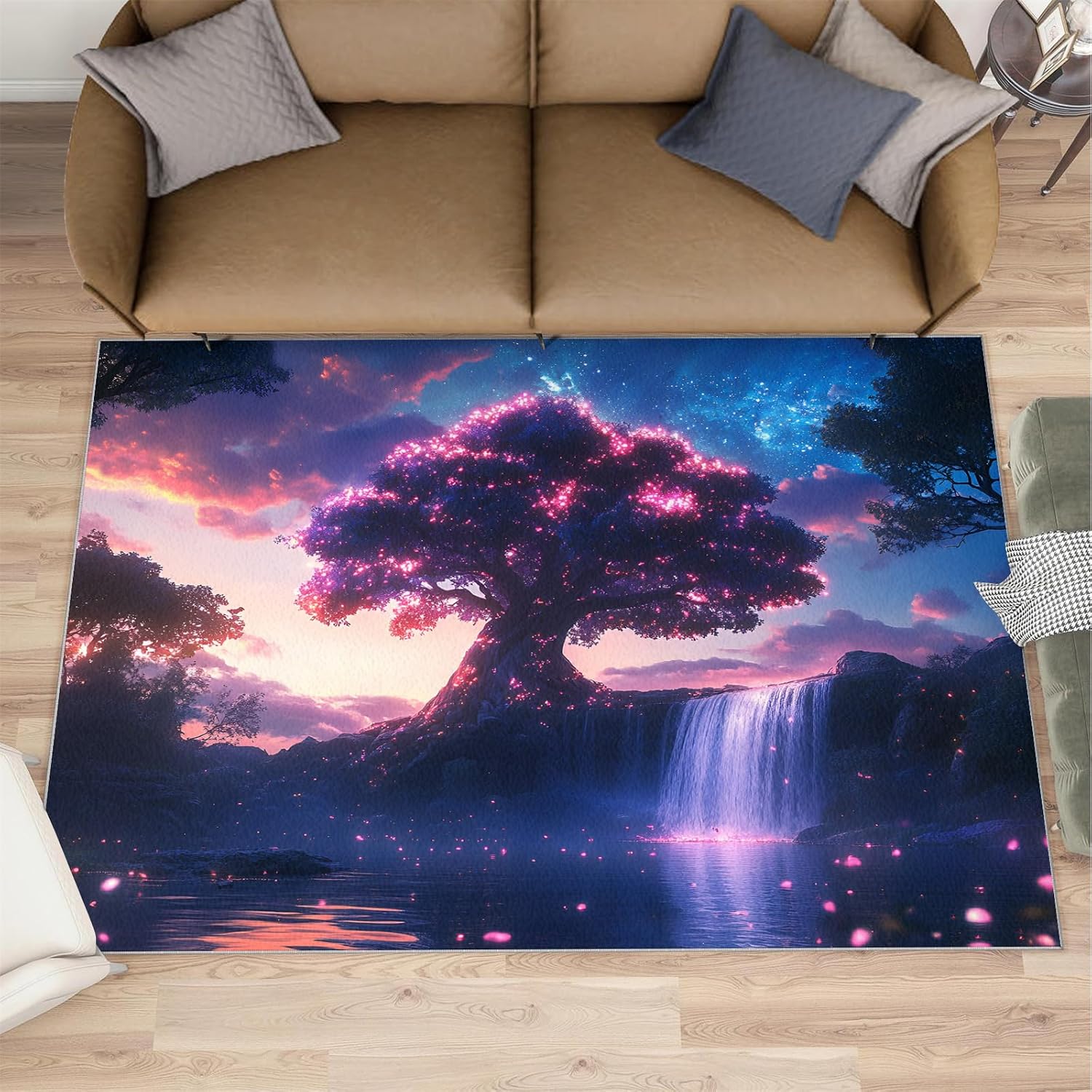 Tree of Life Rug 6x8-6x8 Rug, Fantasy Galaxy Area Rugs for Bedroom, Natural Waterfall Rugs for Living Room, Nature Scenery Washable Mat, Landscape Carpet, Fantasy Tree Home Decor & Gifts