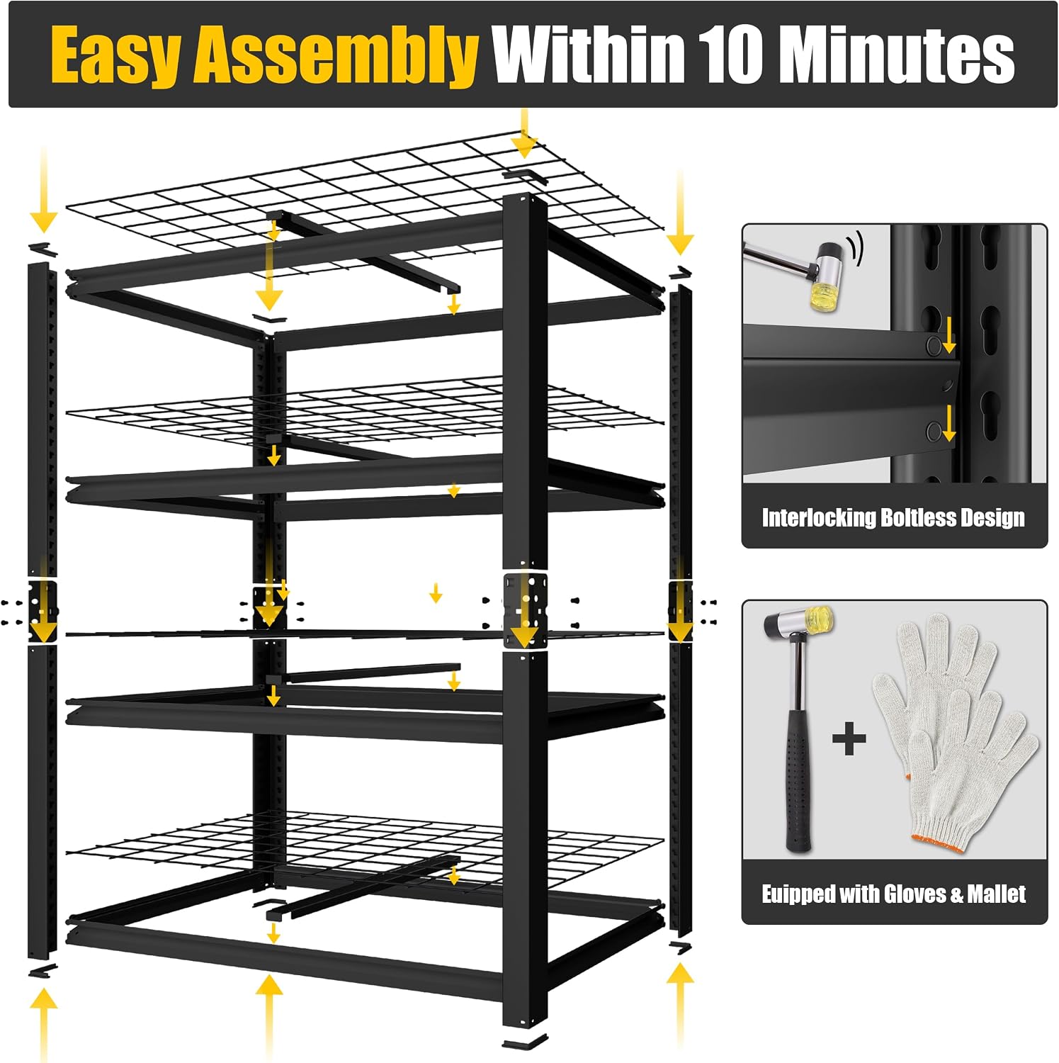 PrimeZone Heavy Duty Garage Shelving 2200 LBS 4 Tier Heavy Duty Storage Shelves Adjustable Industrial Metal Wire Shelf Unit for Garage,Basement,Pantry,Warehouse,Commercial,40' W X 20' D X 60' H 2Pack