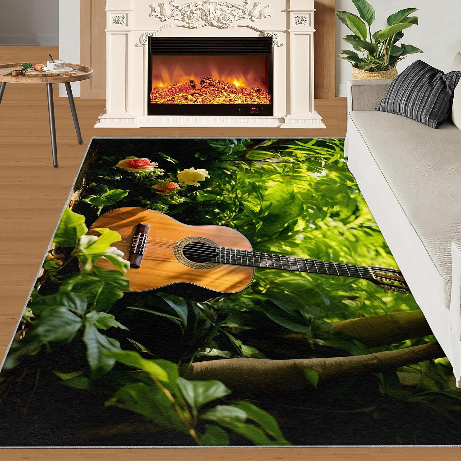 Guitar Home Decor Area Rug - Cool Guitar Bedroom Rug - Music Lover Living Room Rugs - Non-Slip Low Pile Carpet for Kids Room Band Recording Studio 6x8ft
