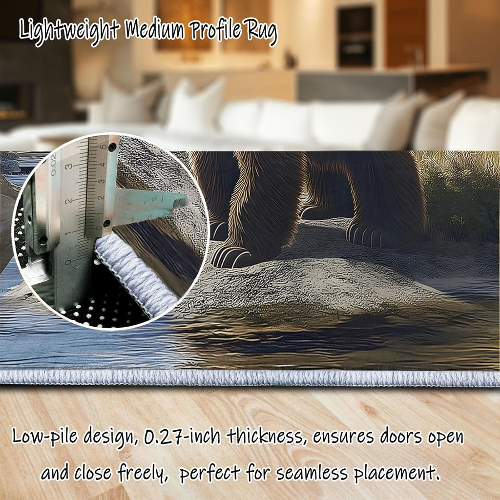 Throw Area Rugs Machine Washable, Living Room 6 x 8 ft Bedroom Anti-Slip Rug, Kitchen Laundry Room Hallway Porch for Home Decor, Low-Pile Soft Animal Brown Bear Cub Carpet Multicolor