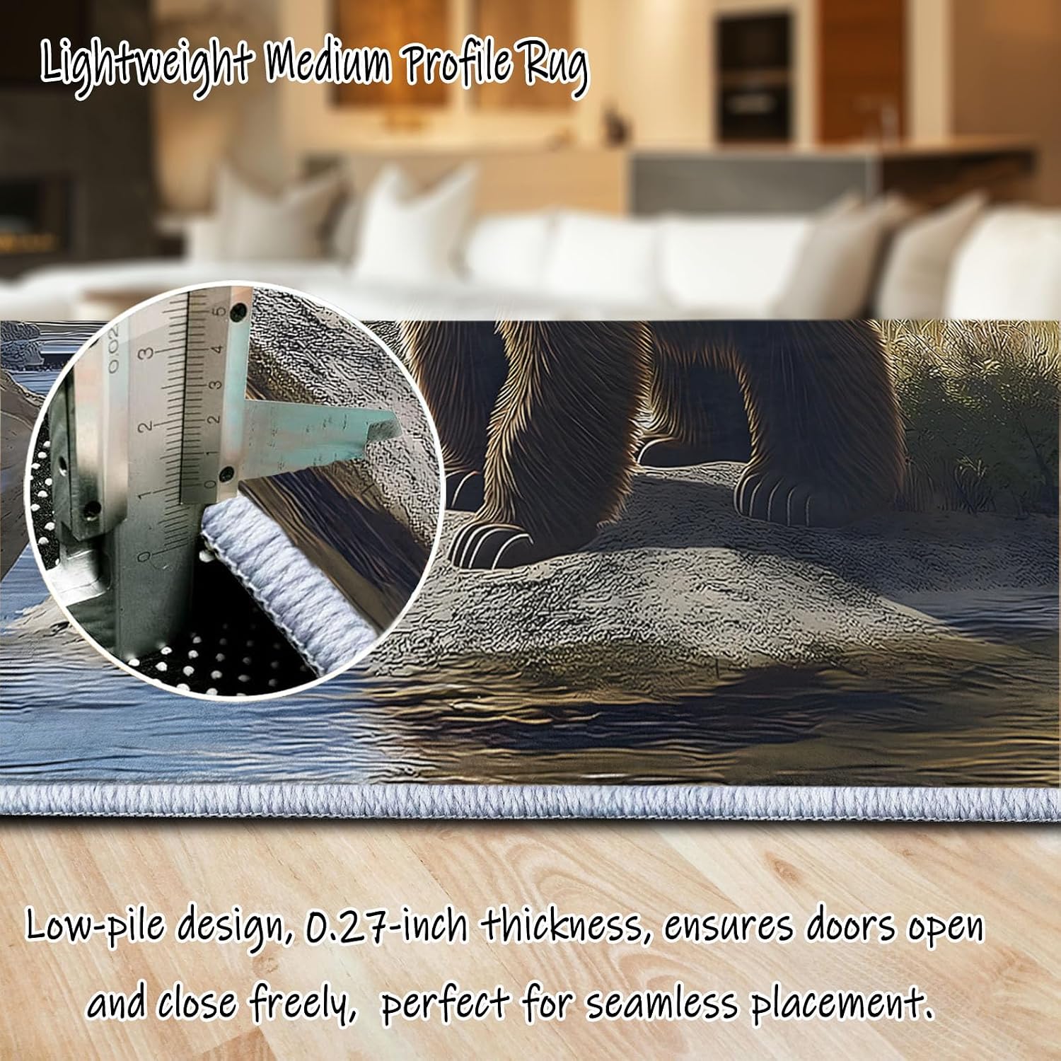 Throw Area Rugs Machine Washable, Living Room 6 x 8 ft Bedroom Anti-Slip Rug, Kitchen Laundry Room Hallway Porch for Home Decor, Low-Pile Soft Animal Brown Bear Cub Carpet Multicolor