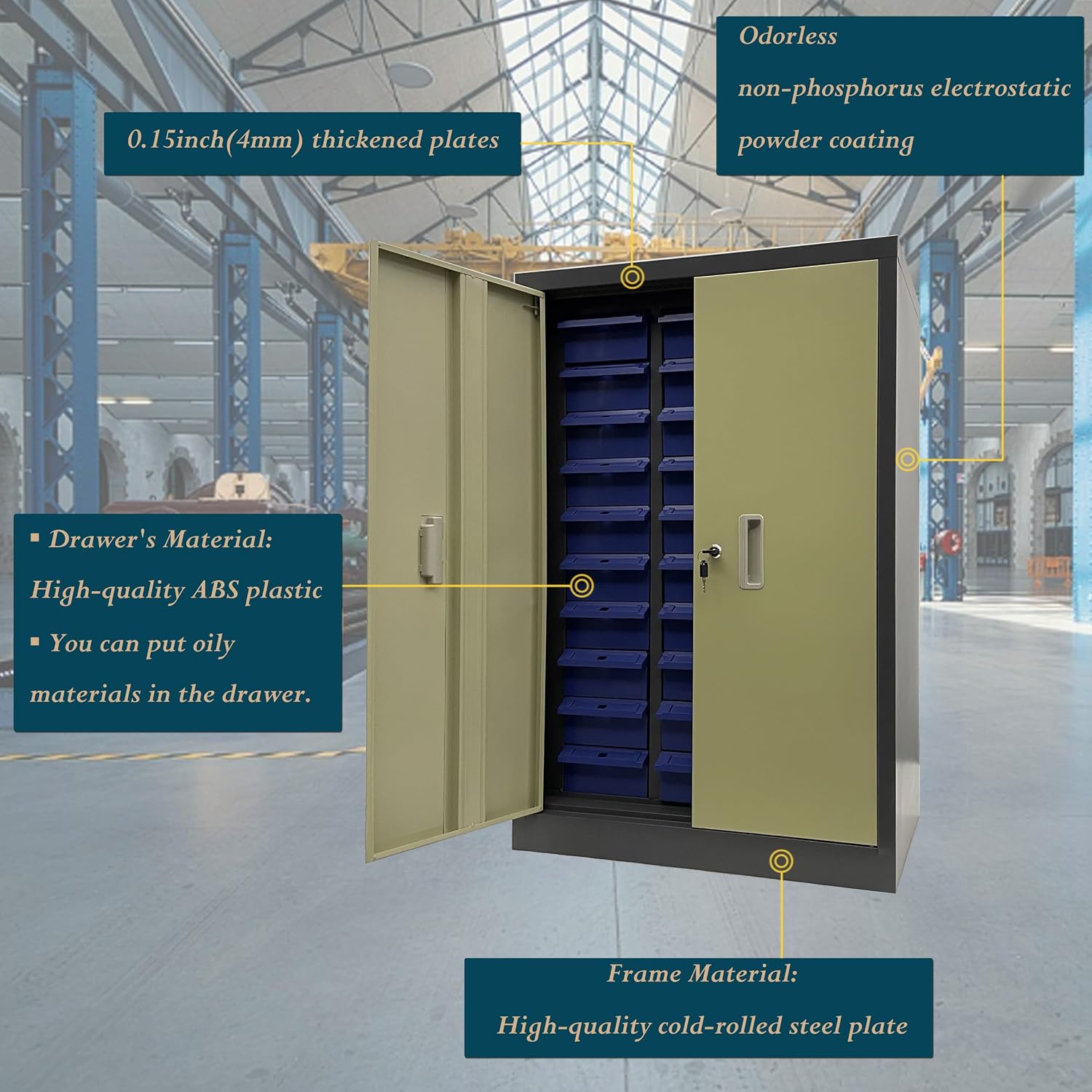 Parts Cabinet Screw Hardware Spare Parts Storage Organizer with 30 Large Drawers 11.4*5.7*2.8 inch for Bolts Nuts Legos Beads Metals Documents Garages Factories Offices with Lockable Door