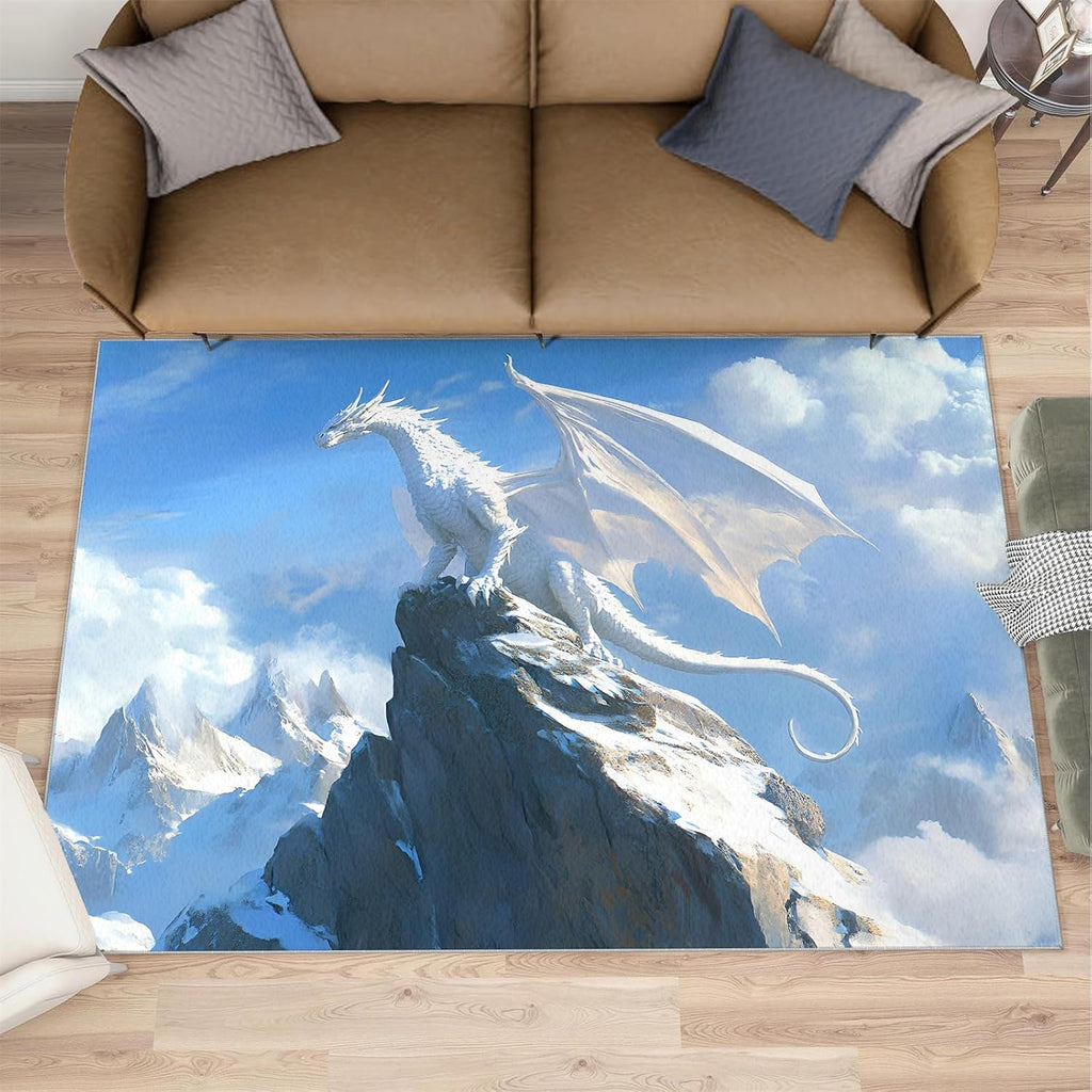Dragon Rug - 6x8 Rug, Western Area Rugs for Bedroom, Flying Wildlife Rugs for Living Room, Magical Animal Washable Mat, Kids Carpet, Dragon Home Decor & Gifts