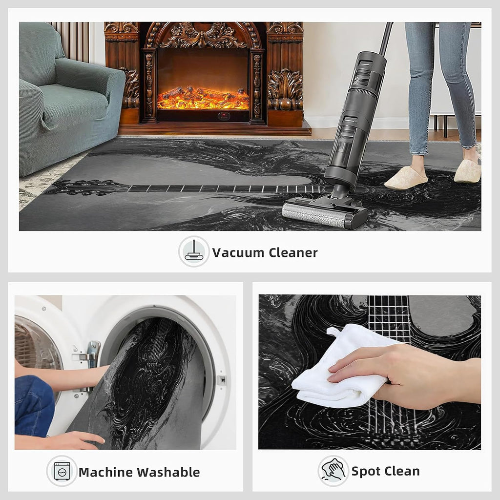 Guitar Rug & Home Decor - 6x9 Rug, Gothic Rugs for Bedroom, Boys Cool Washable Rugs for Living Room, Musical Area Carpet, Non Slip Indoor Guitar Floor Carpet & Boys Room Decor