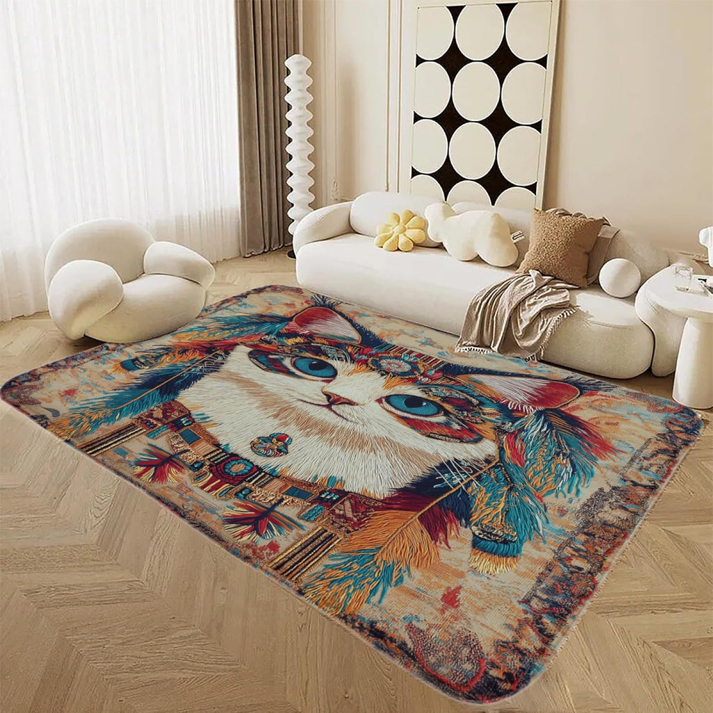 Cat Rug 6 ft x 8 ft Washable Non Slip Soft for Living Room Bedroom, Cute Cartoon Kitten Area Rug, Kids Nursery Girls Carpet, Cat Home Decor & Gifts