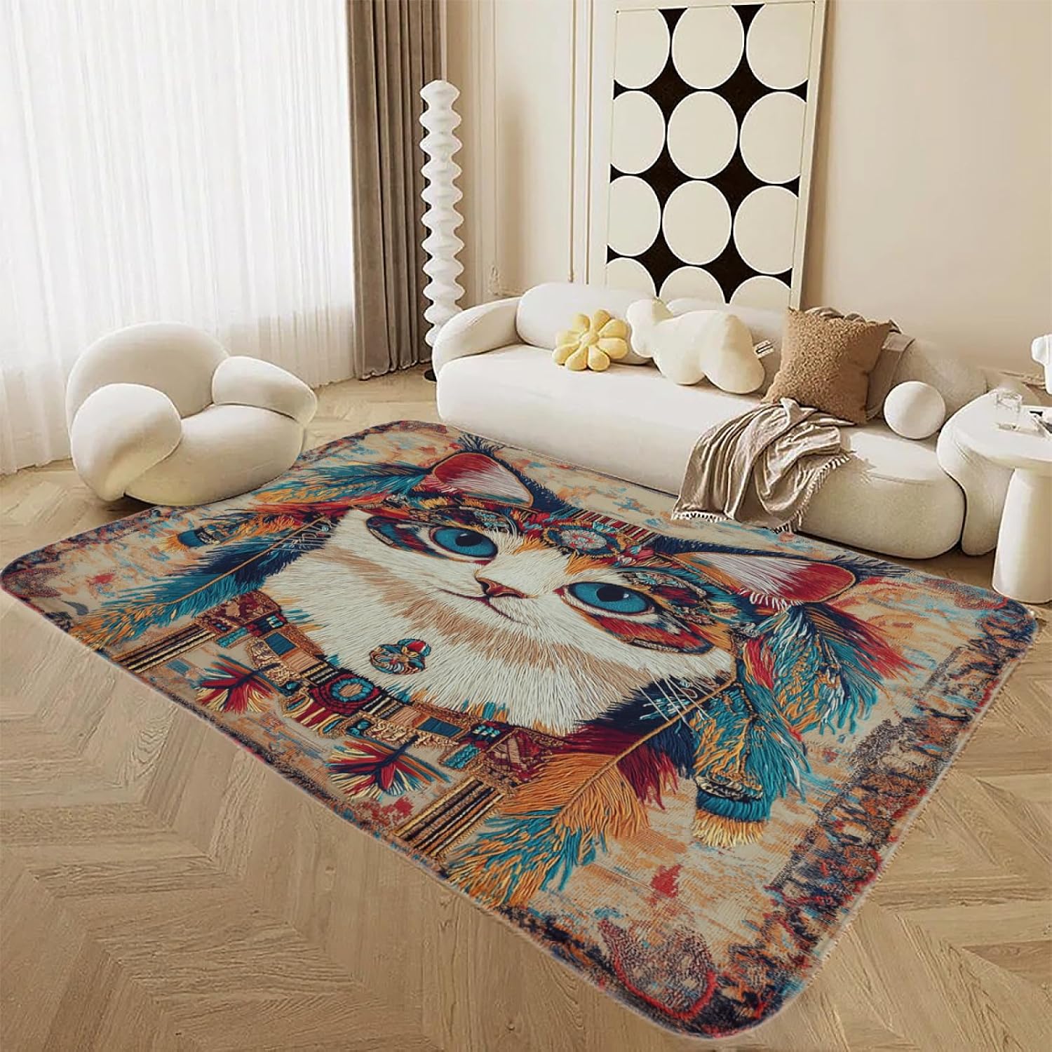 Cat Rug 6 ft x 8 ft Washable Non Slip Soft for Living Room Bedroom, Cute Cartoon Kitten Area Rug, Kids Nursery Girls Carpet, Cat Home Decor & Gifts