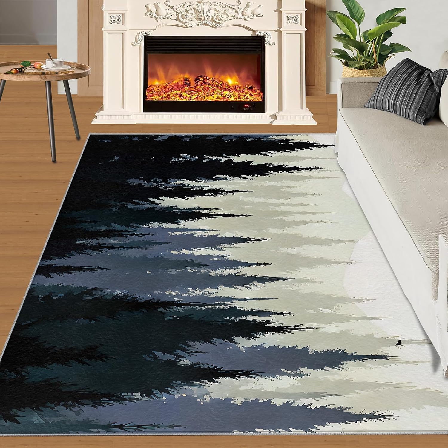 Forest Landscape Area Rug, Forest Mountain Shadows Rugs for Living Room, Indoor Non-Slip Kids Rugs, Machine Washable Breathable Durable Carpet for Front Entrance Floor Decor,6 x 8ft